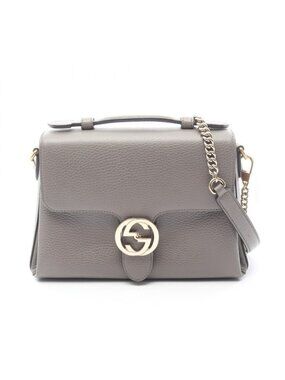 Gucci Handbag Interlocking 2-Way Gray Leather Chain